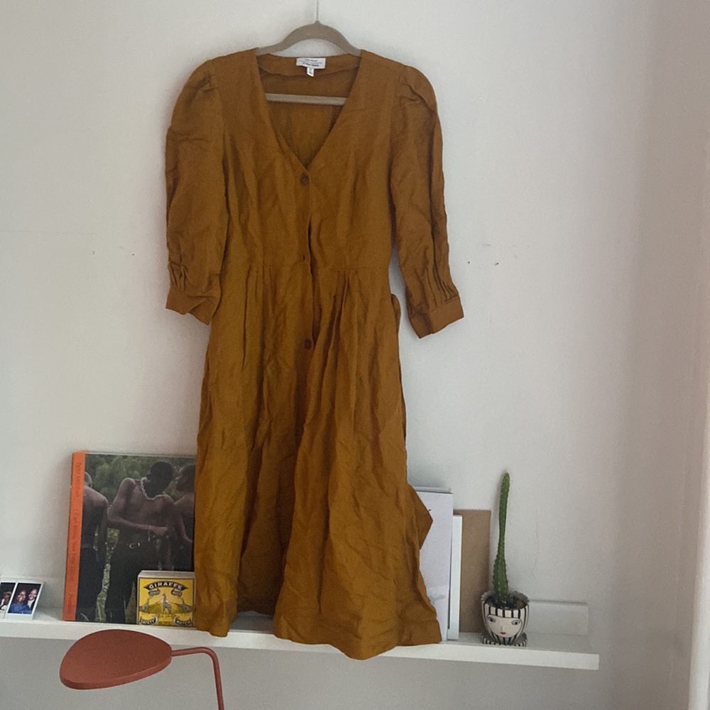 & Other Stories Button up Puff Sleeve Linen Dress